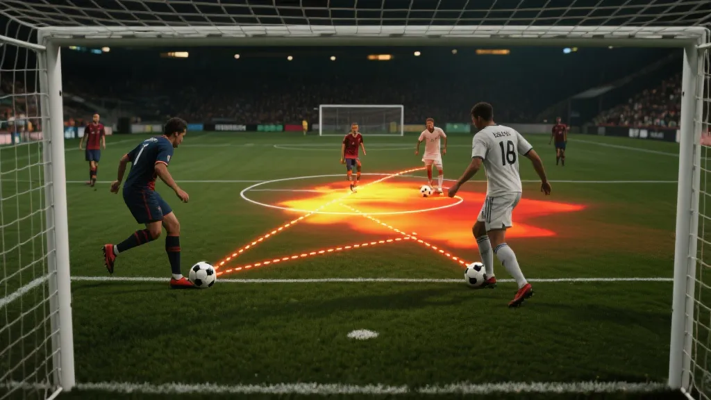 墨西哥球员在禁区前沿组织进攻的战术瞬间，叠加传球路线与热区